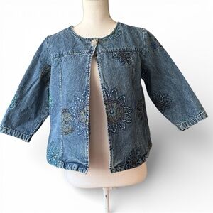 VTG 80’s Choices Blue Lightly Acid Wash  Embroidered Cropped Bolero Jean Jacket